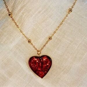 Gold Chain Necklace with Red Heart Pendant